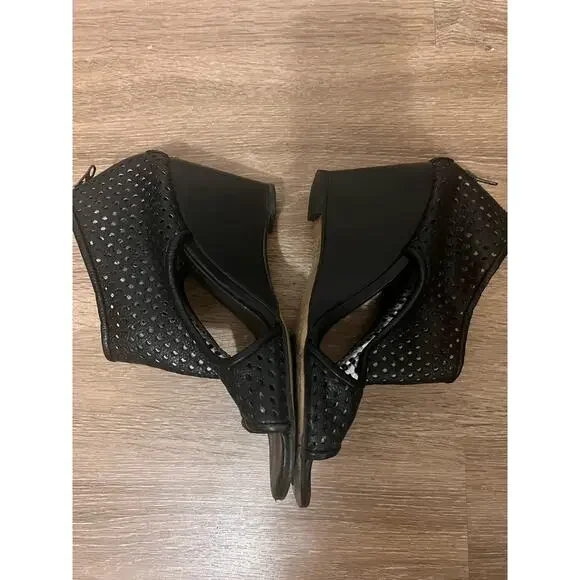 All Black Women's Wedge Toeless Booties Size 8.5 - Picture 8 of 15